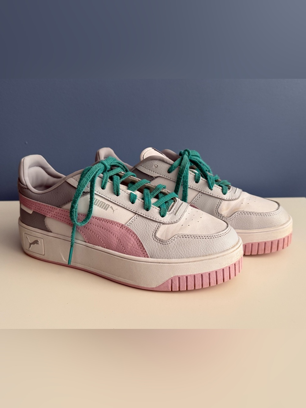 Puma Carina Lift Platform Sneakers White Pink Gray Women’s Size 7.5 EU 38
